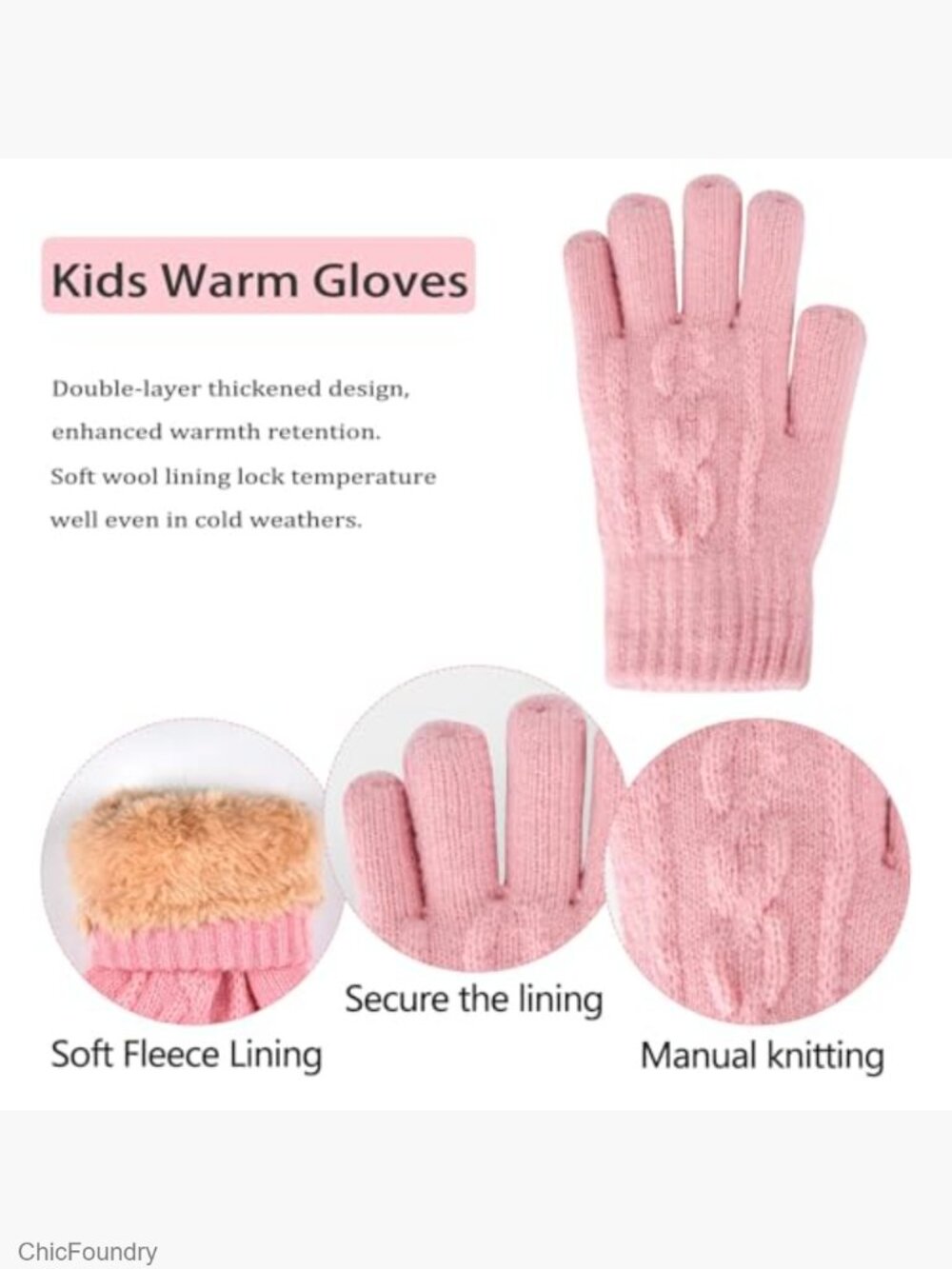 Kids Winter Hat Gloves Scarf Set Knit Beanie Pompom Thermal Fleece Lined 3pc - Picture 4 of 7